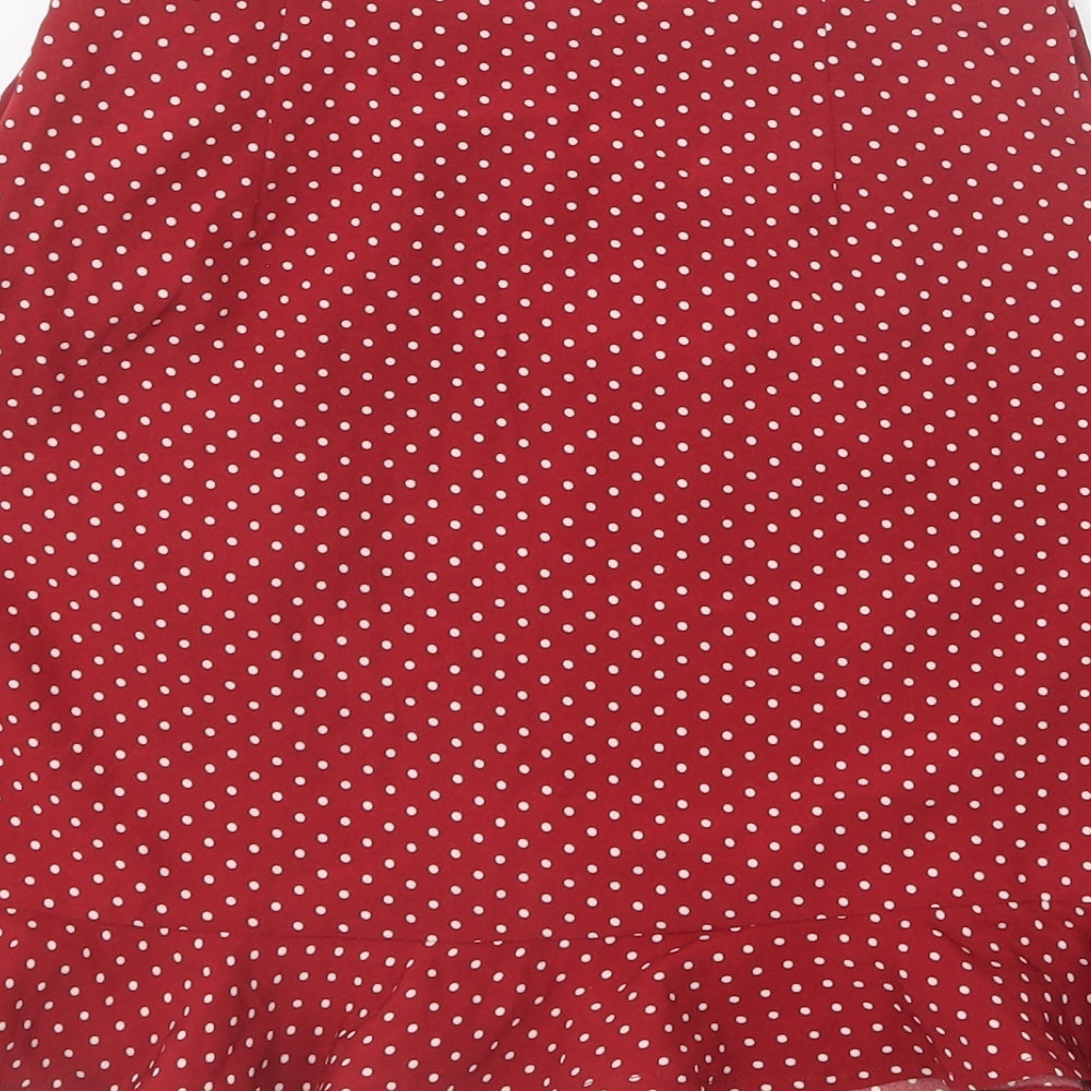 Nasty Gal Womens Red Polka Dot Polyester Wrap Skirt Size 6 Zip
