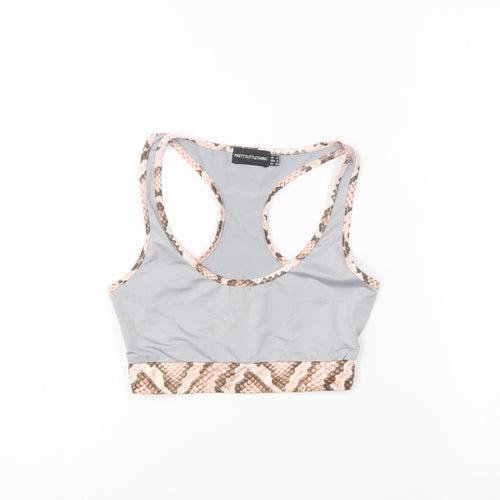 PRETTYLITTLETHING Womens Grey Polyester Cropped T-Shirt Size 8 Roll Neck Pullover - Sports Bra
