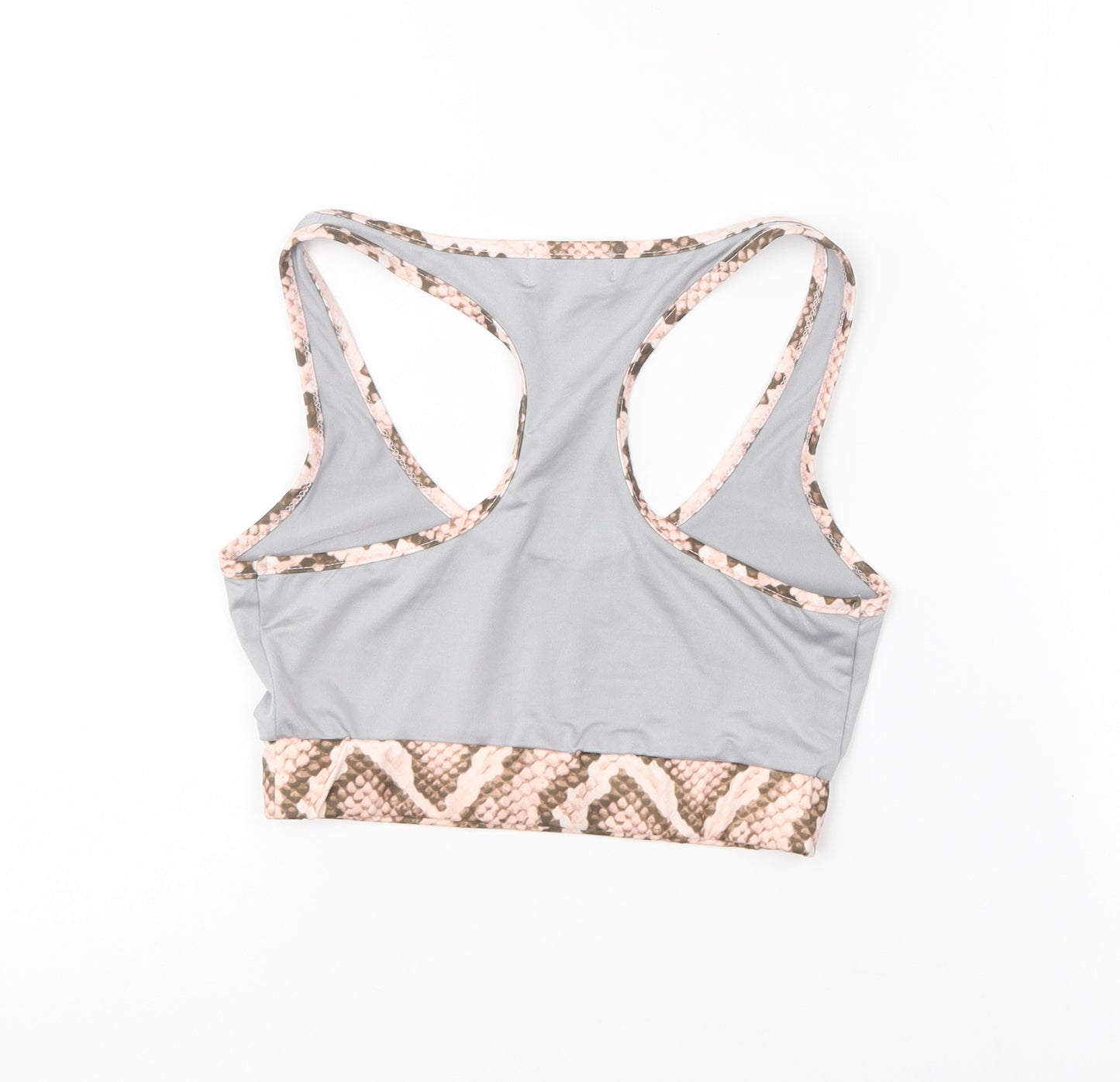 PRETTYLITTLETHING Womens Grey Polyester Cropped T-Shirt Size 8 Roll Neck Pullover - Sports Bra