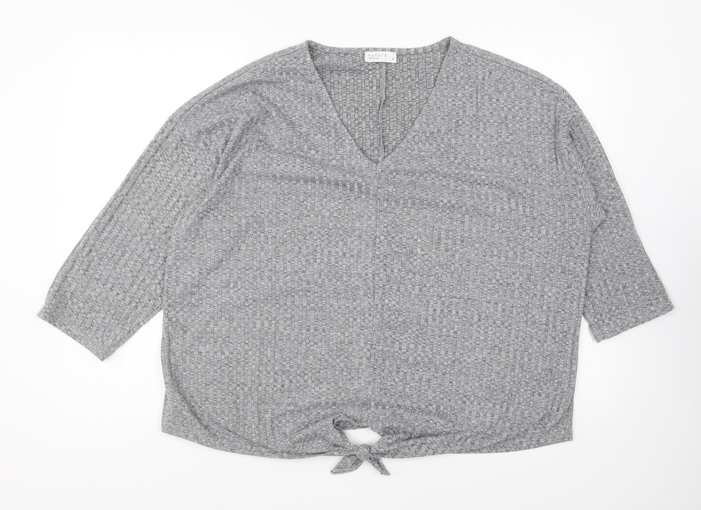 Papaya Womens Grey Viscose Basic T-Shirt Size 18 V-Neck - Tie Front