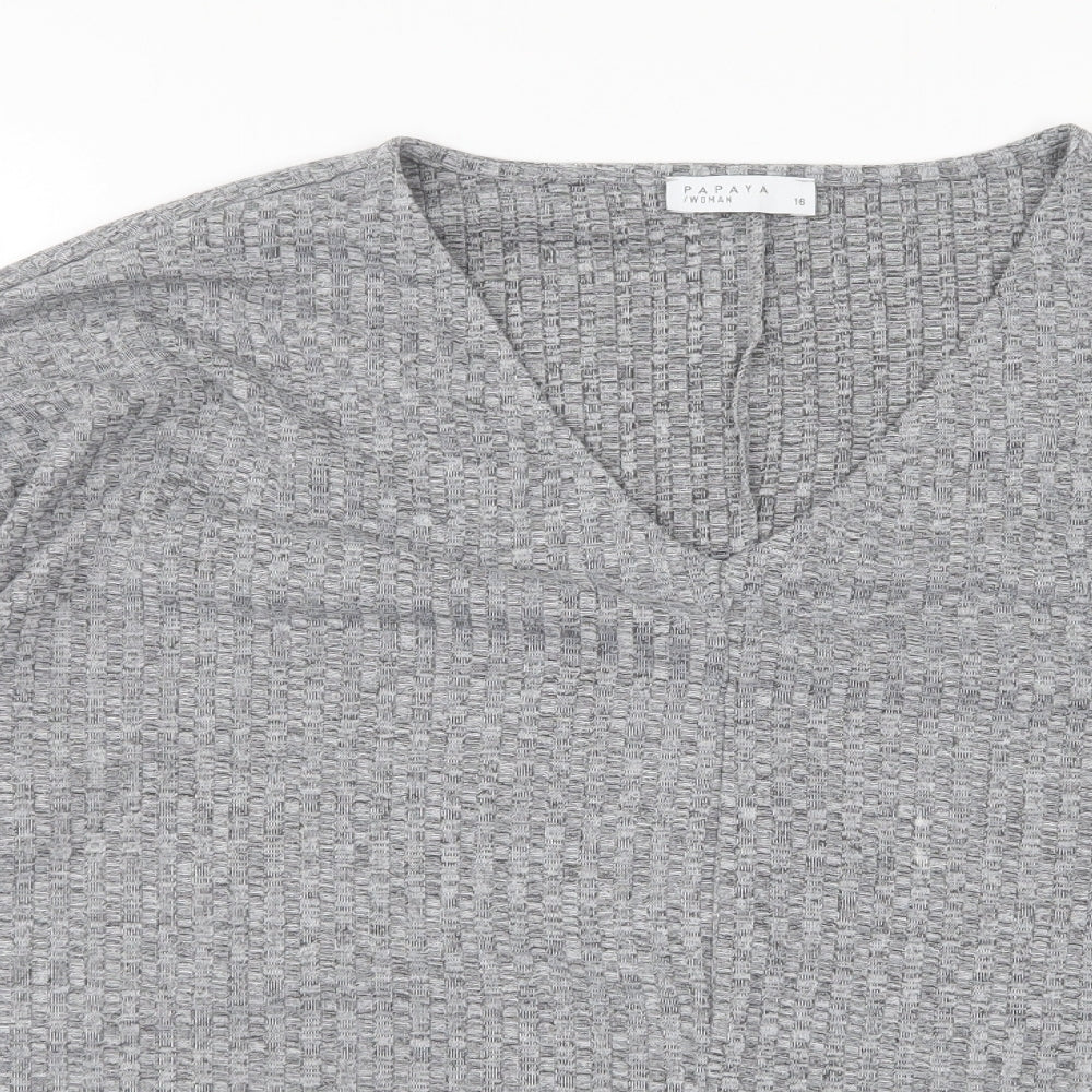 Papaya Womens Grey Viscose Basic T-Shirt Size 18 V-Neck - Tie Front