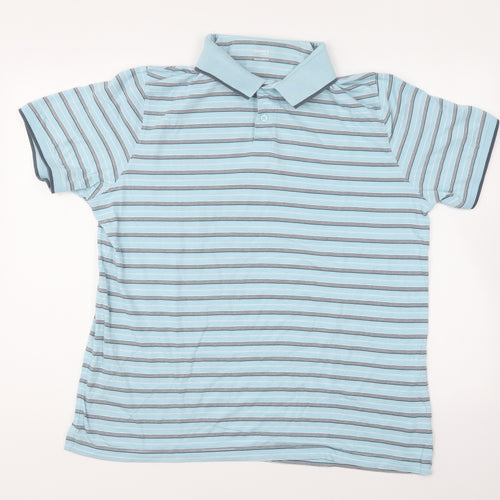 Dunnes Stores Mens Blue Striped Cotton Polo Size L Collared Button