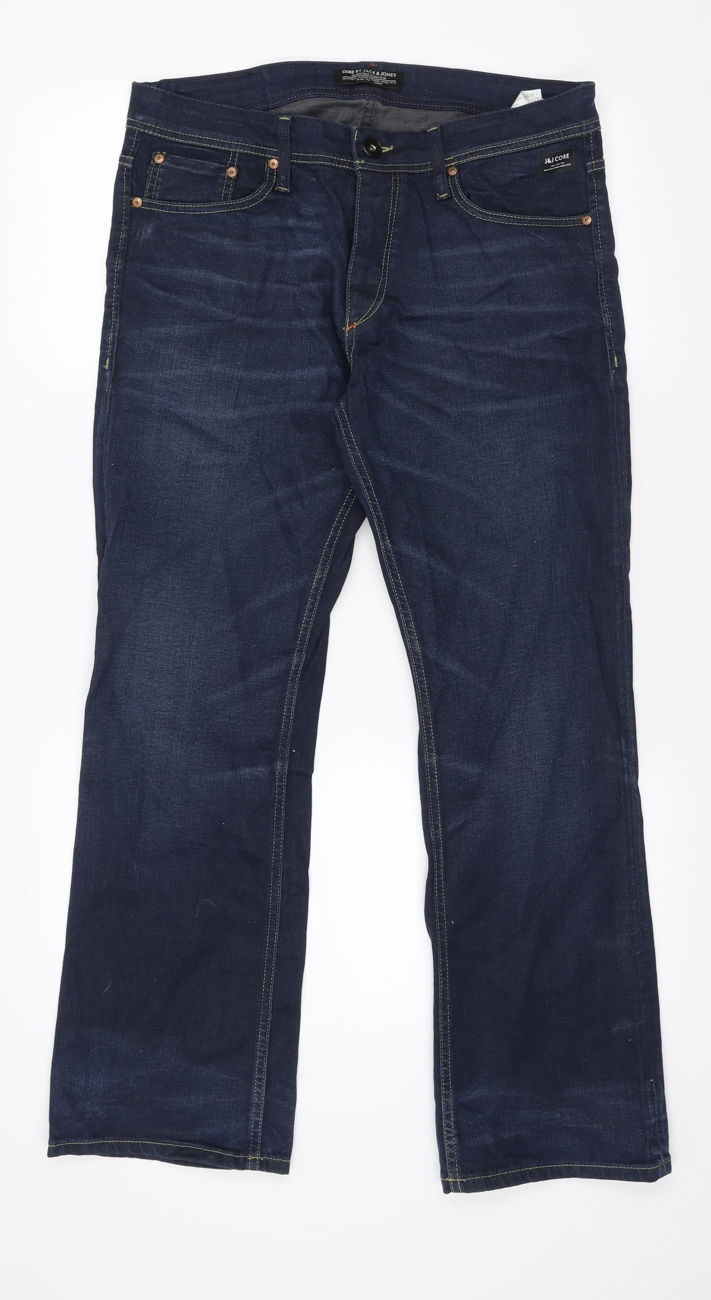 JACK & JONES Mens Blue Cotton Straight Jeans Size 34 in L30 in Regular Button