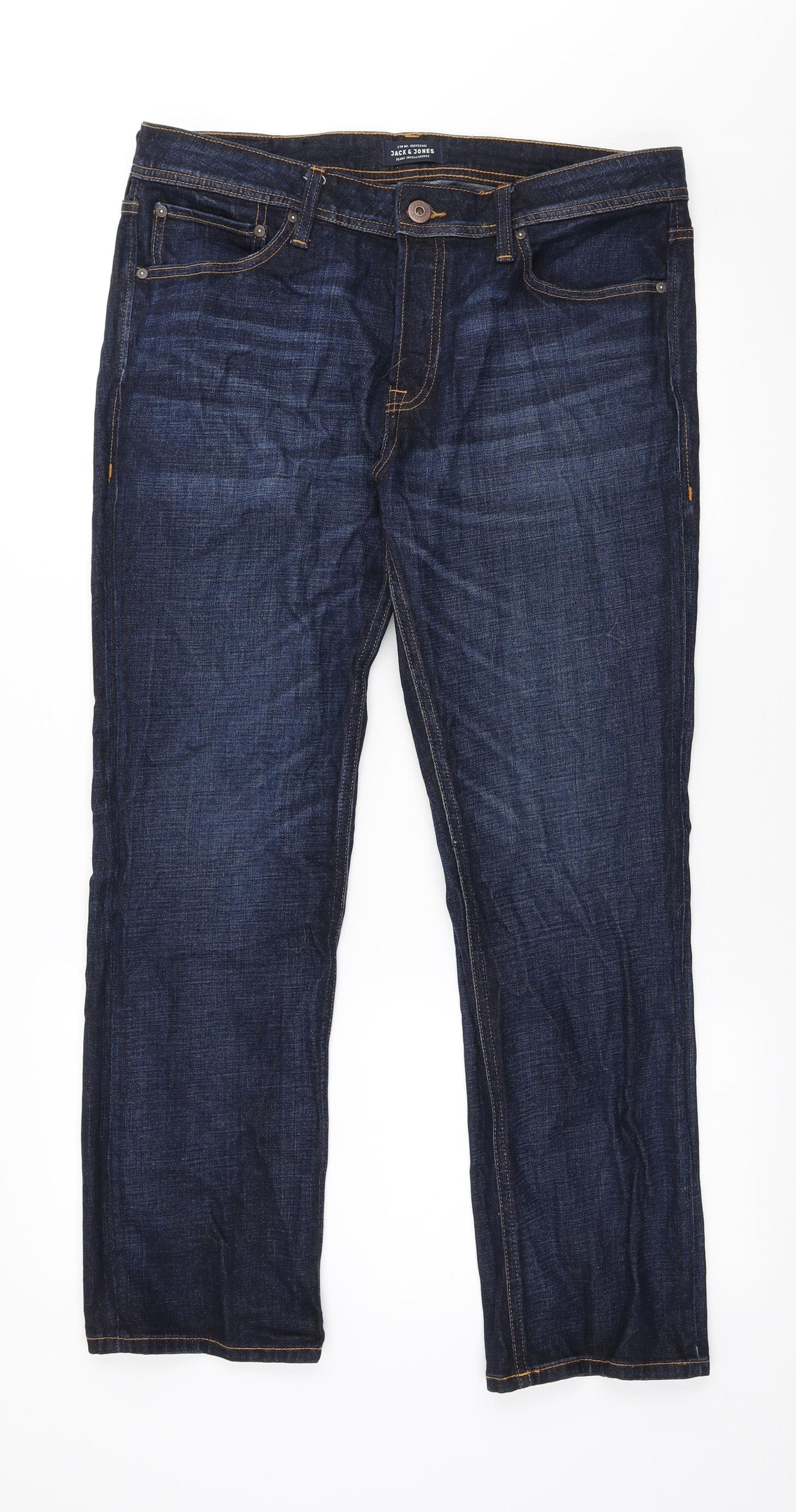JACK & JONES Mens Blue Cotton Straight Jeans Size 34 in L30 in Regular Button