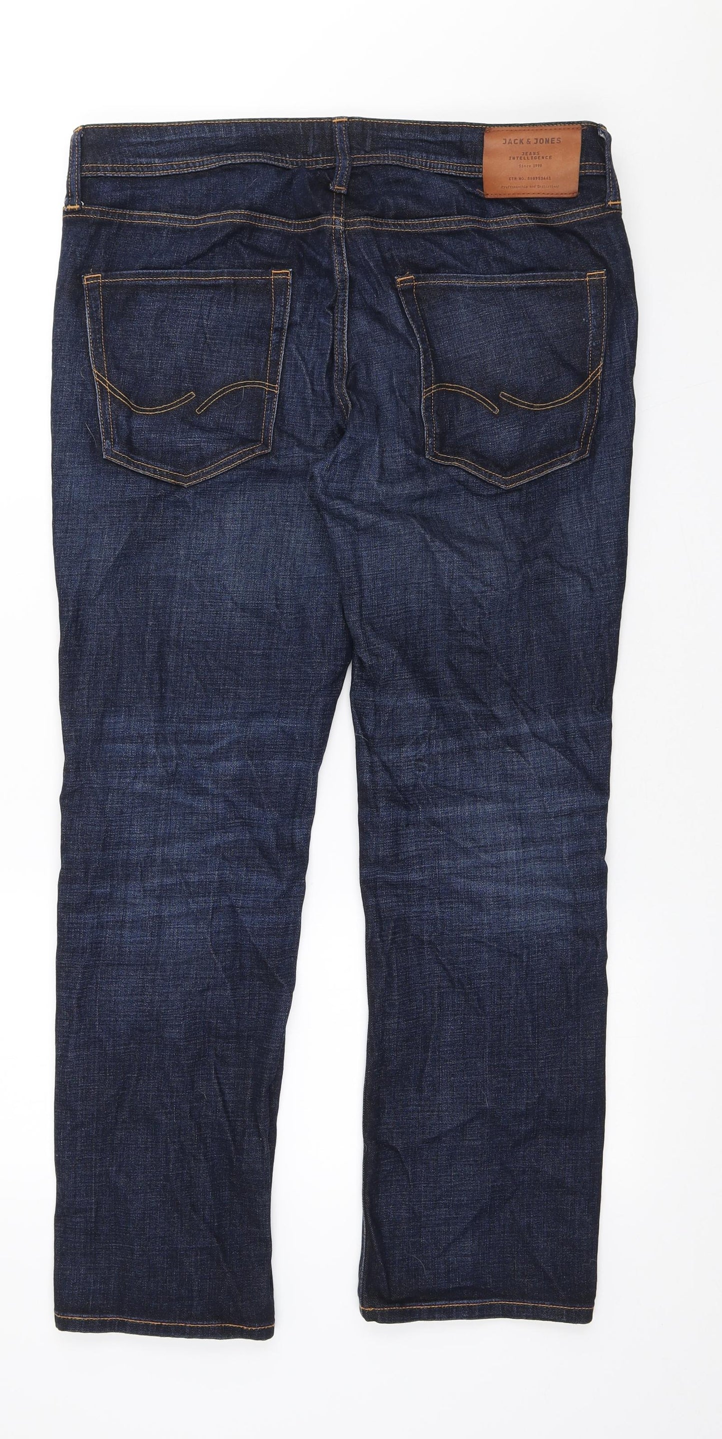 JACK & JONES Mens Blue Cotton Straight Jeans Size 34 in L30 in Regular Button