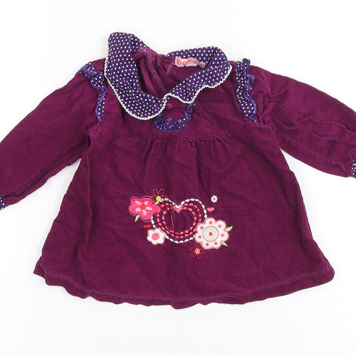 Baby C Girls Purple Cotton A-Line Size 12-18 Months Collared Button - Embroidered Flowers