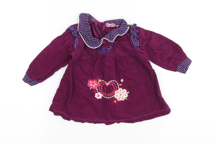 Baby C Girls Purple Cotton A-Line Size 12-18 Months Collared Button - Embroidered Flowers