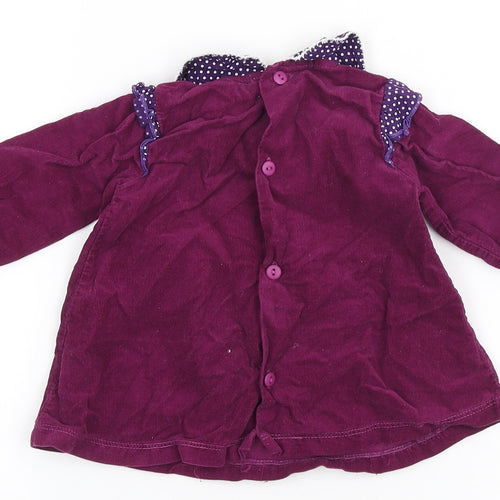 Baby C Girls Purple Cotton A-Line Size 12-18 Months Collared Button - Embroidered Flowers