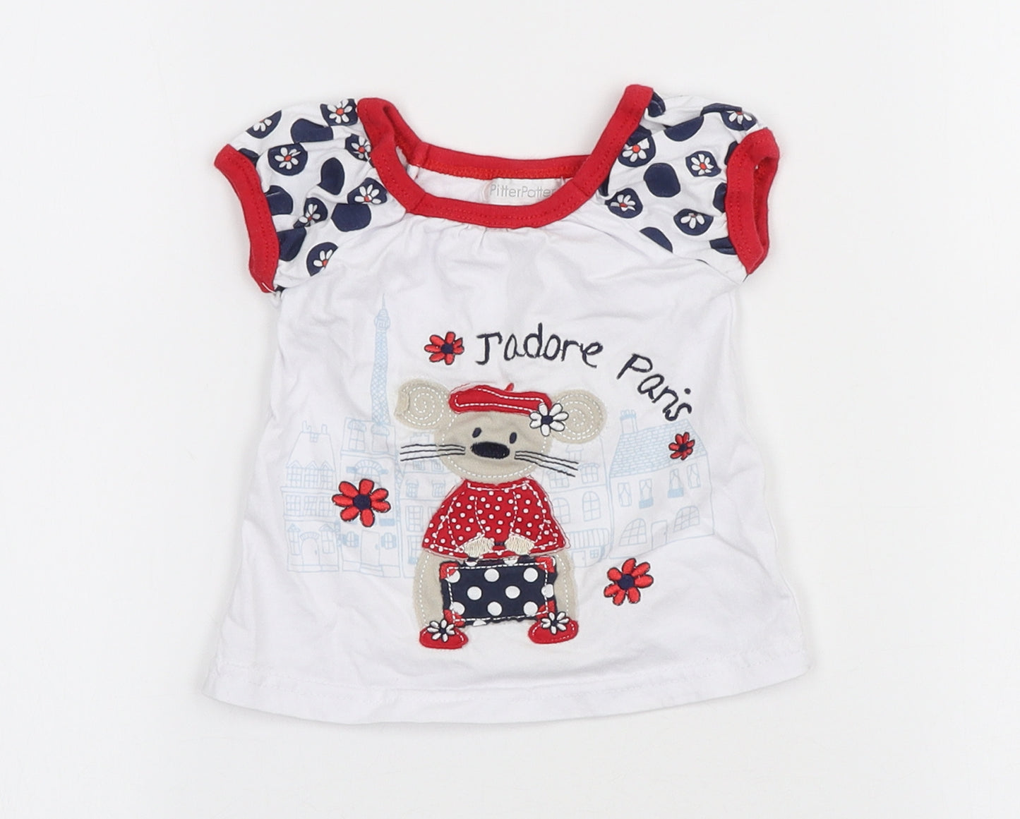 Pitter Patter Girls White Cotton Basic T-Shirt Size 12 Months Round Neck Pullover - J'adore Paris