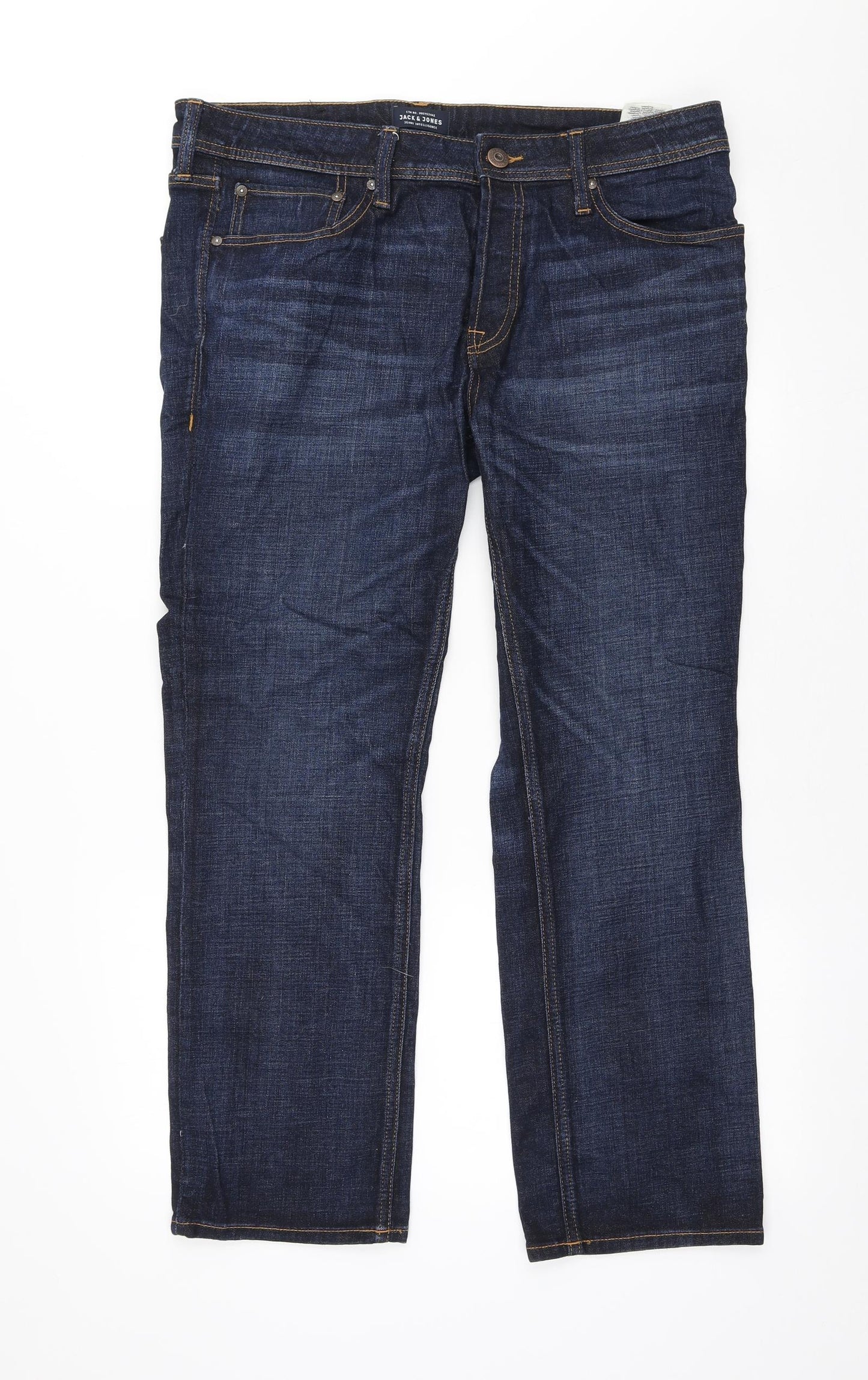 JACK & JONES Mens Blue Cotton Straight Jeans Size 34 in L30 in Regular Button