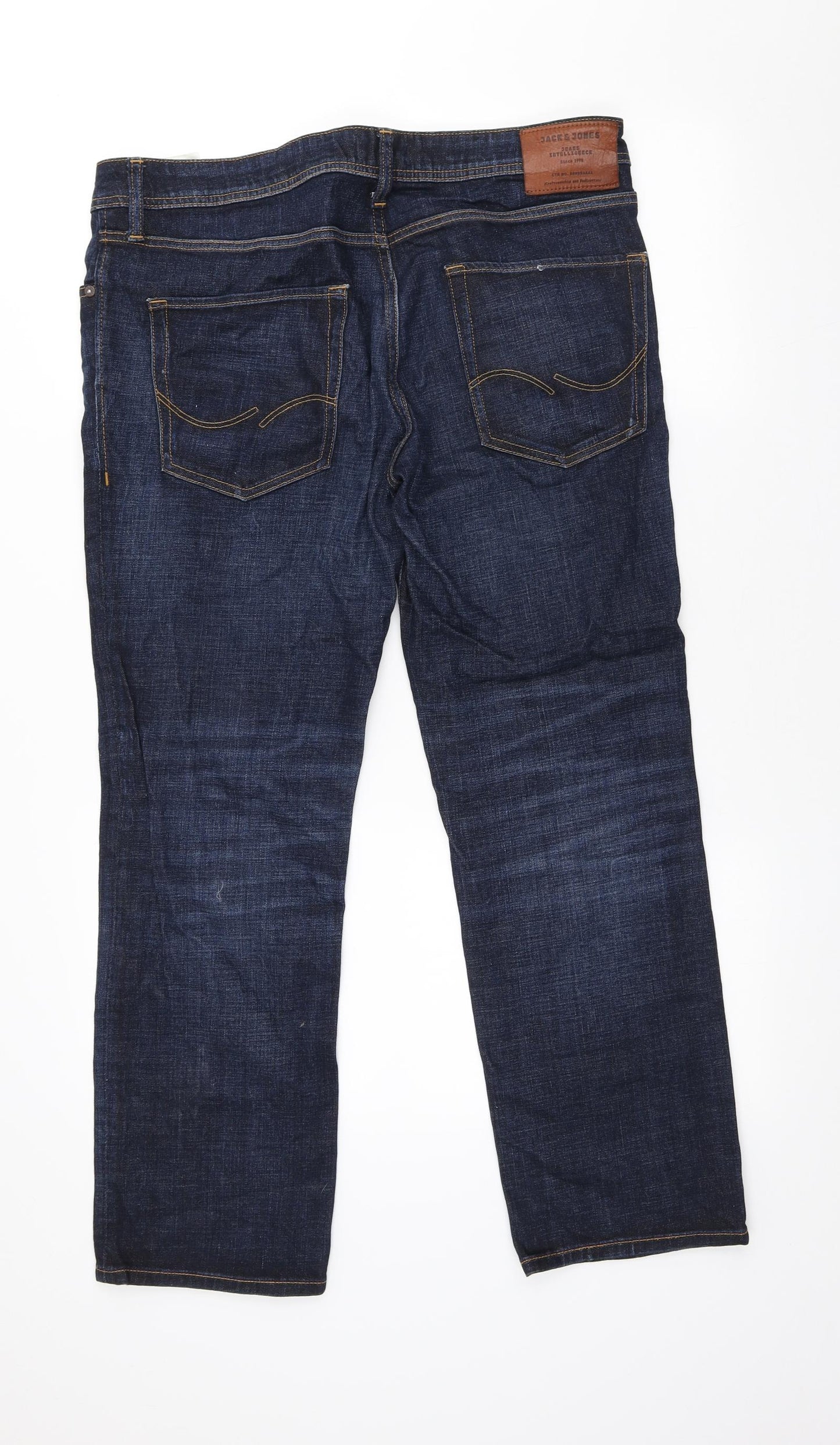 JACK & JONES Mens Blue Cotton Straight Jeans Size 34 in L30 in Regular Button