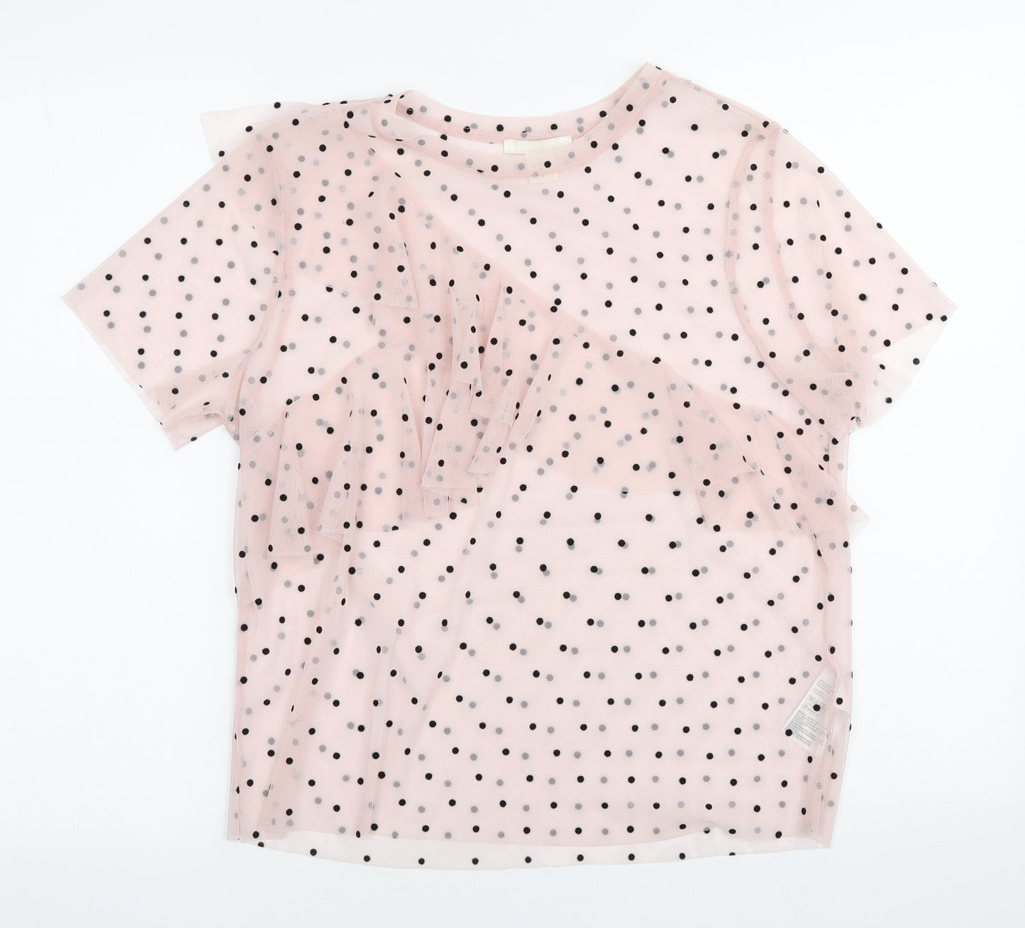 H&M Womens Pink Polka Dot Polyester Basic T-Shirt Size M Scoop Neck