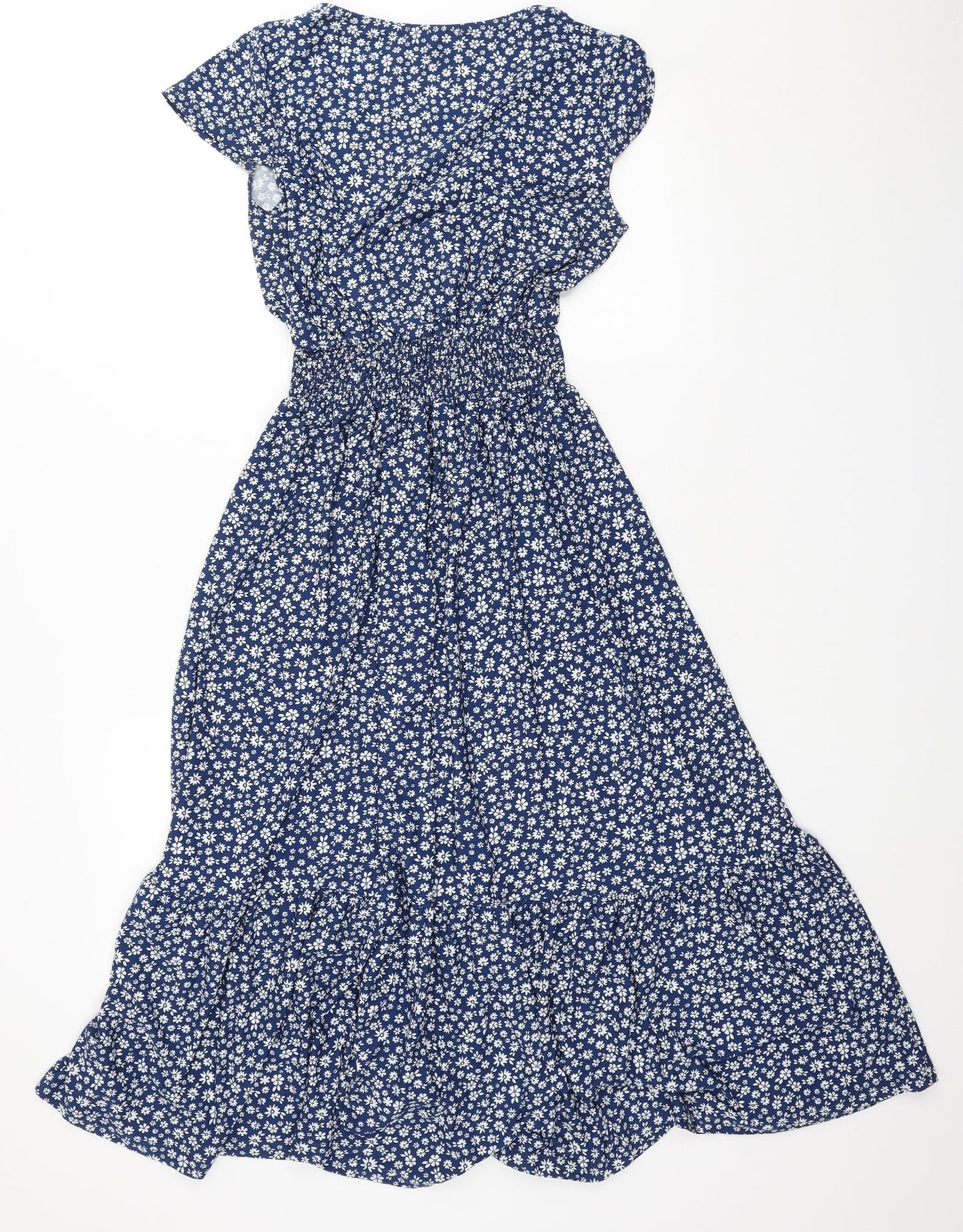 Blue Vanilla Womens Blue Floral Polyester A-Line Size 8 V-Neck Pullover