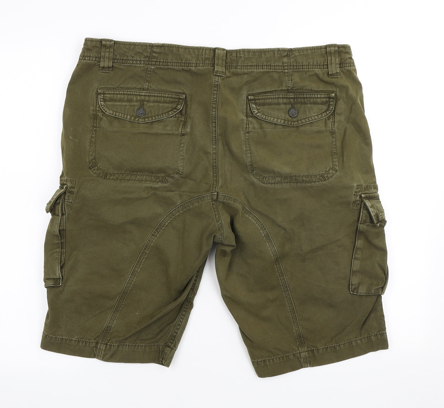 Criminal Mens Green Cotton Cargo Shorts Size 36 in L11 in Regular Button