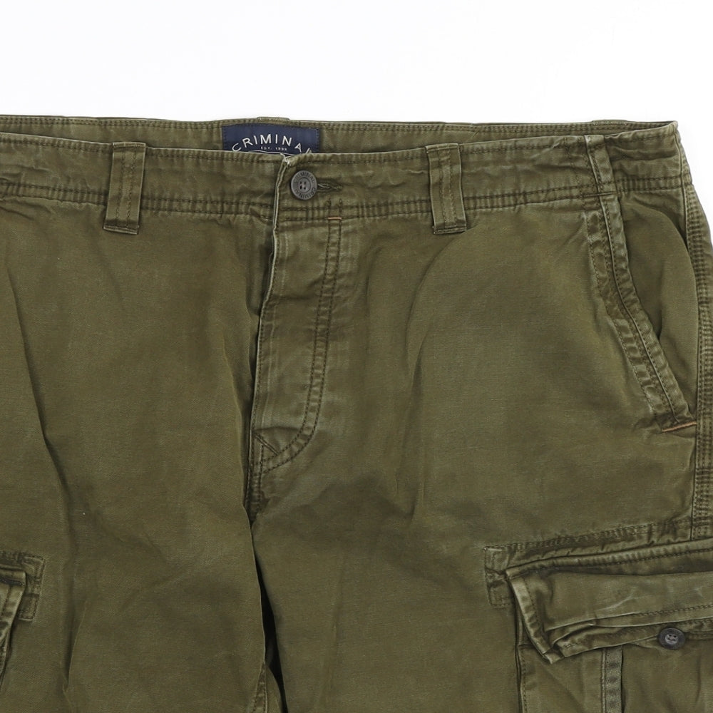 Criminal Mens Green Cotton Cargo Shorts Size 36 in L11 in Regular Button