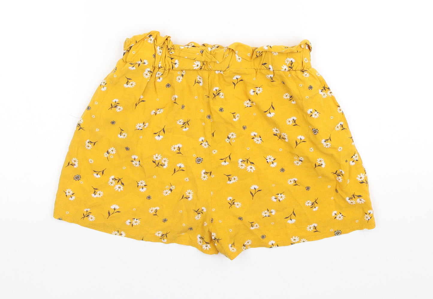 Primark Girls Yellow Floral Viscose Paperbag Shorts Size 11-12 Years Regular