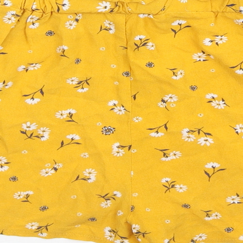 Primark Girls Yellow Floral Viscose Paperbag Shorts Size 11-12 Years Regular