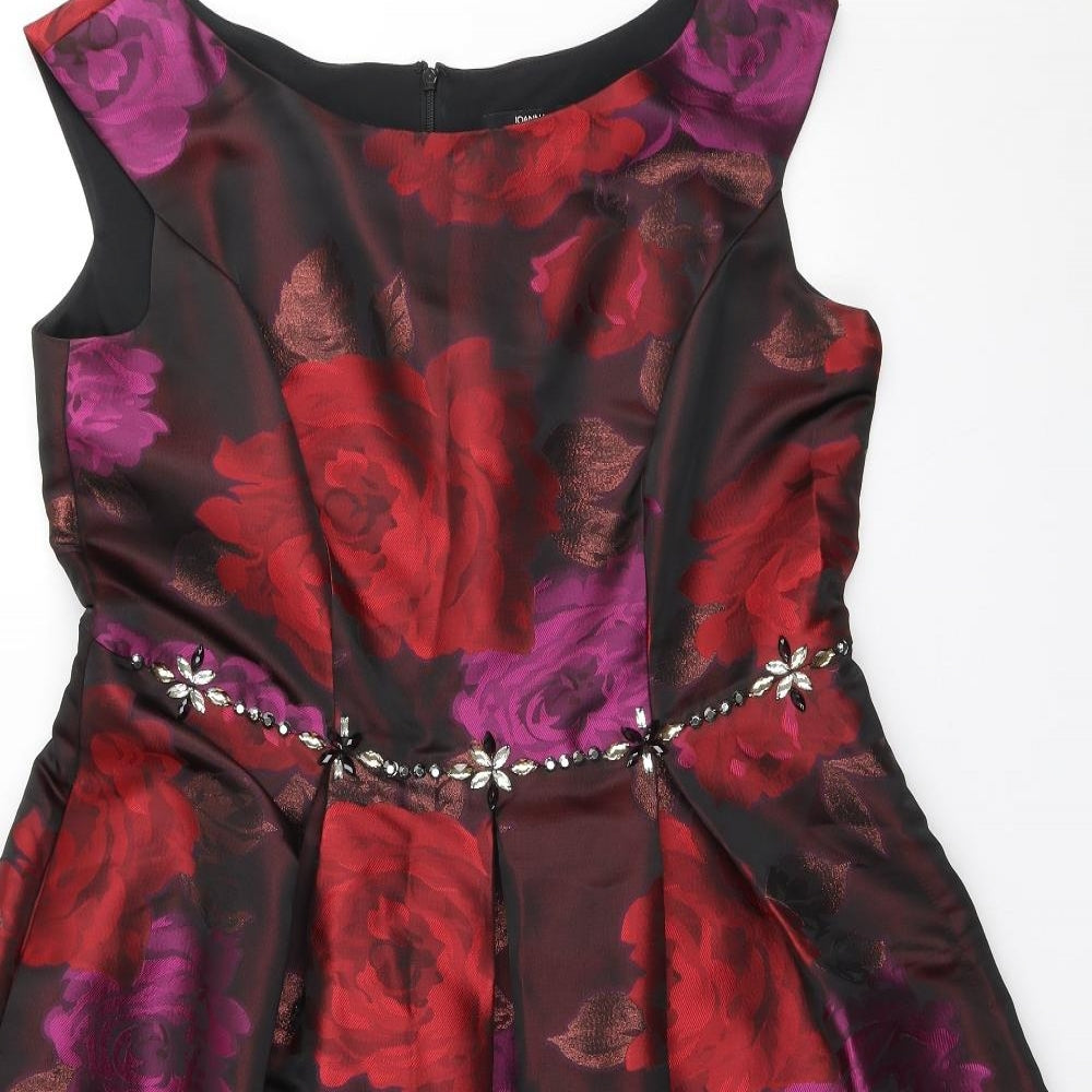 Joanna Hope Womens Multicoloured Floral Polyester A-Line Size 18 Scoop Neck Zip
