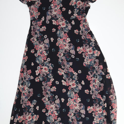 Per Una Womens Blue Floral Polyester A-Line Size 18 V-Neck Zip