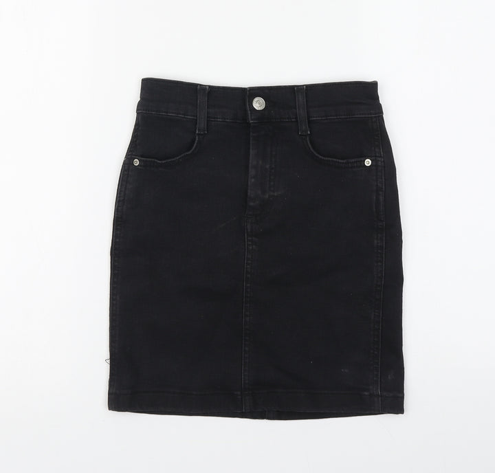 Denim & Co. Womens Black Cotton Mini Skirt Size 4 Button