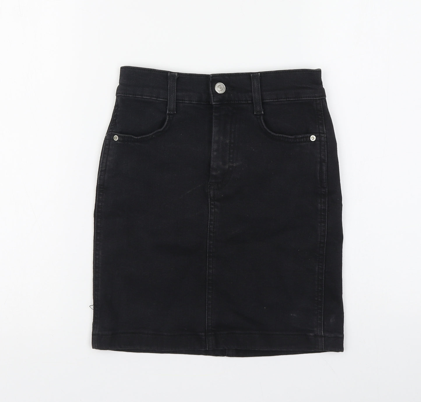 Denim & Co. Womens Black Cotton Mini Skirt Size 4 Button