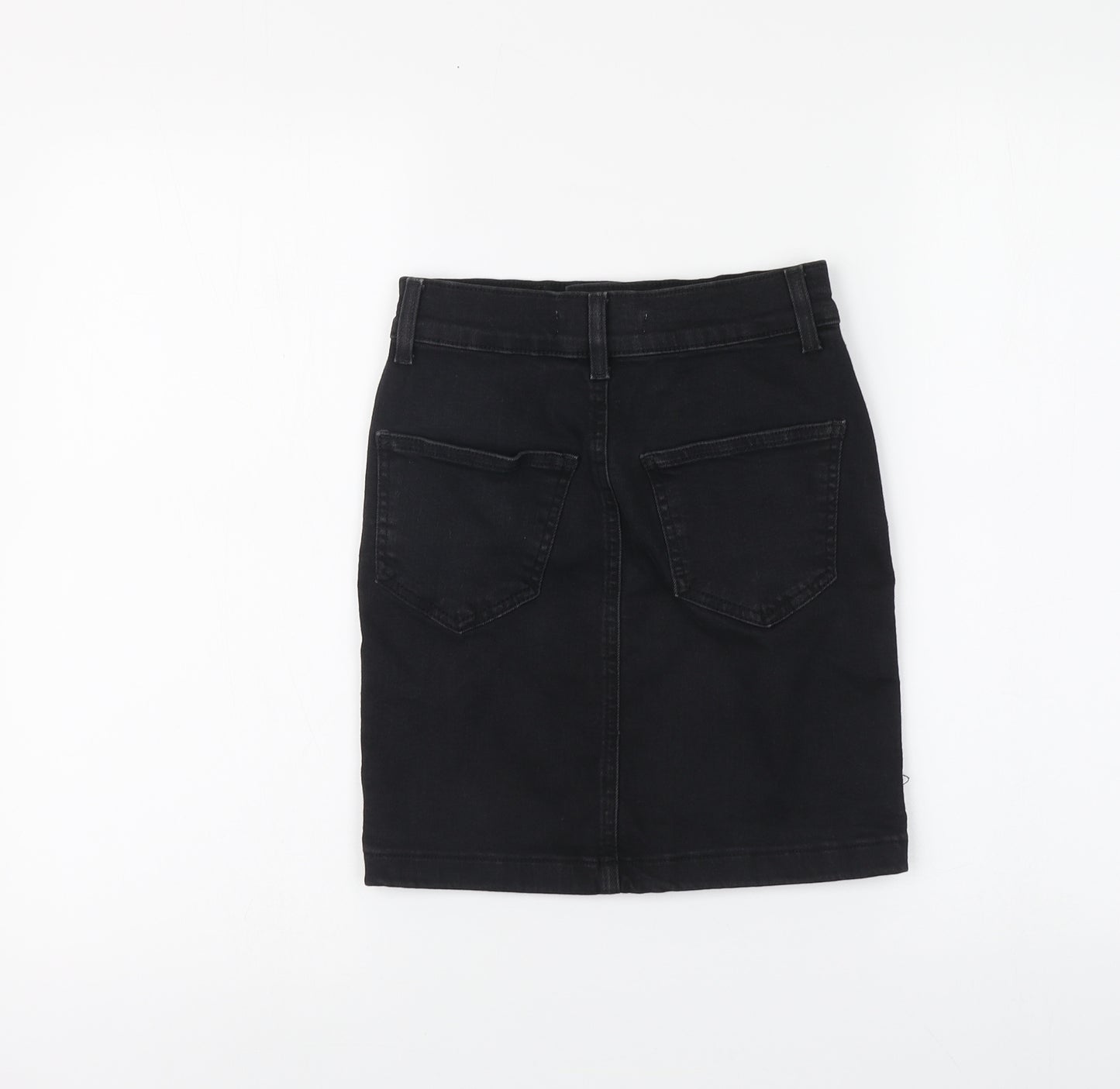 Denim & Co. Womens Black Cotton Mini Skirt Size 4 Button