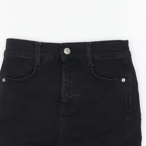 Denim & Co. Womens Black Cotton Mini Skirt Size 4 Button