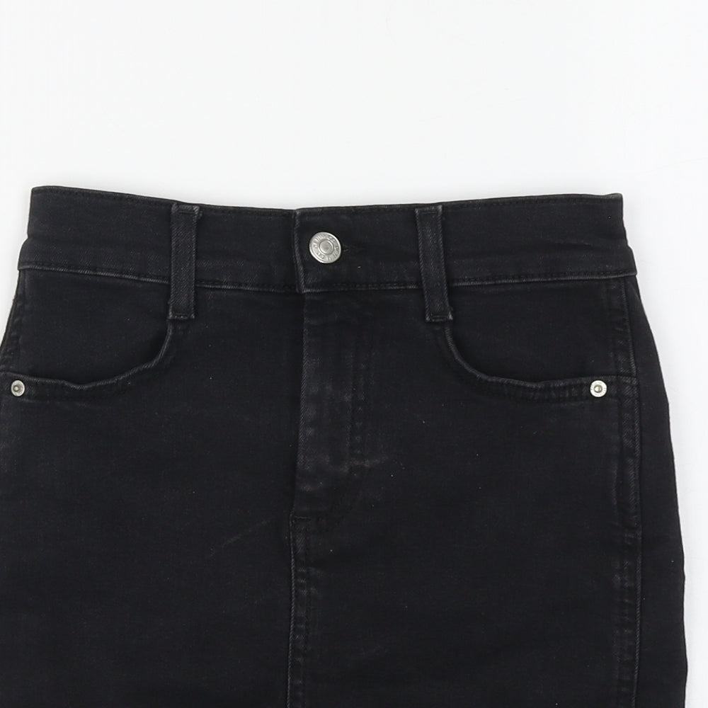 Denim & Co. Womens Black Cotton Mini Skirt Size 4 Button
