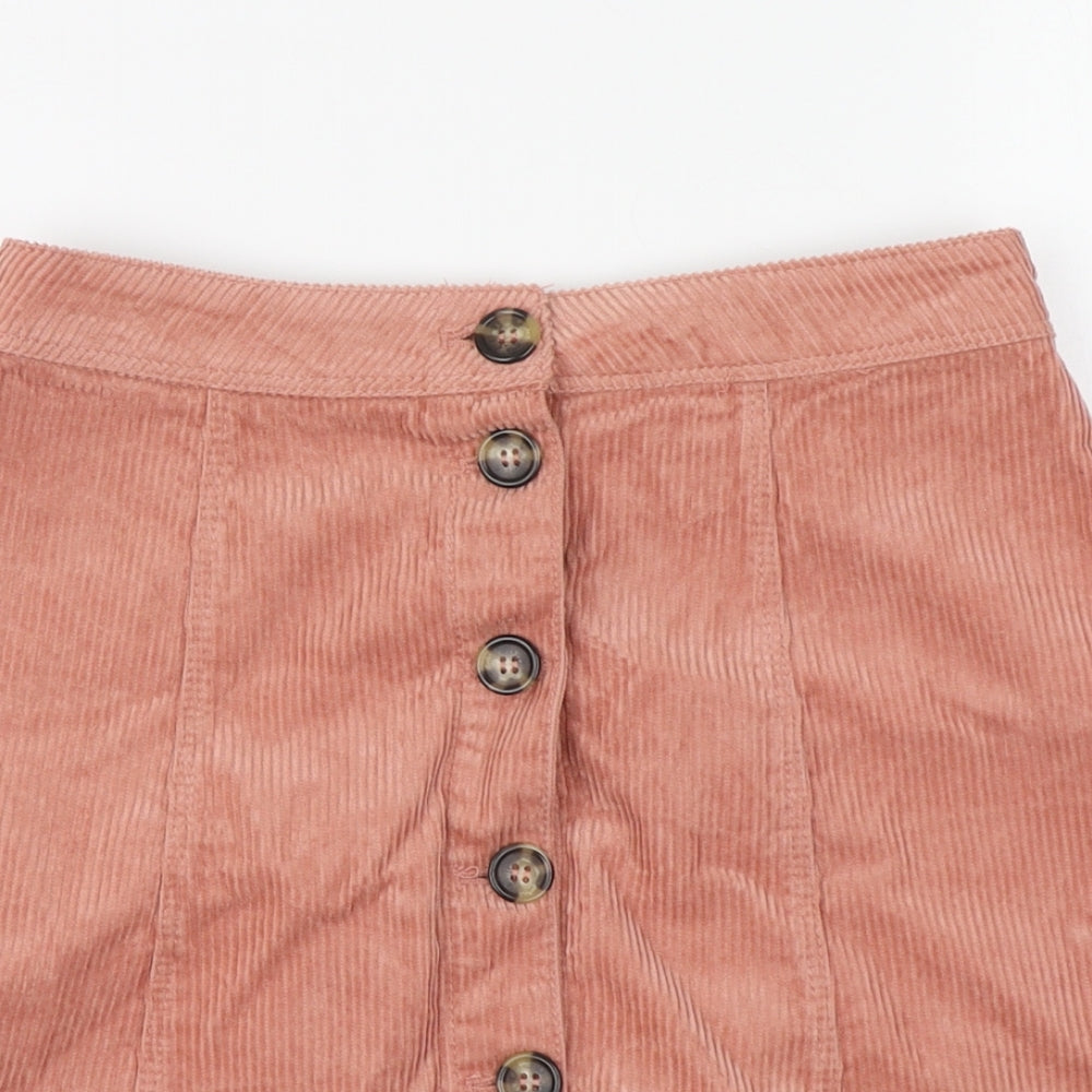 H&M Womens Pink Cotton A-Line Skirt Size 34 Button