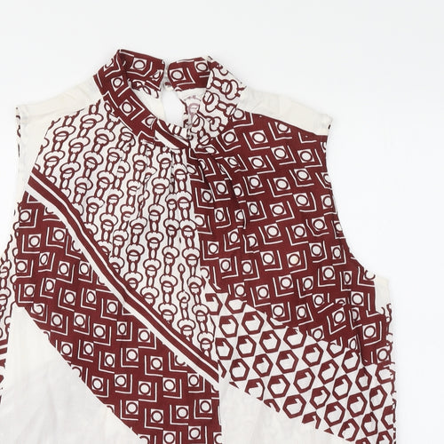 NEXT Womens White Geometric Viscose Basic Blouse Size 12 Halter