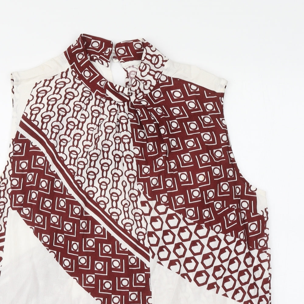 NEXT Womens White Geometric Viscose Basic Blouse Size 12 Halter