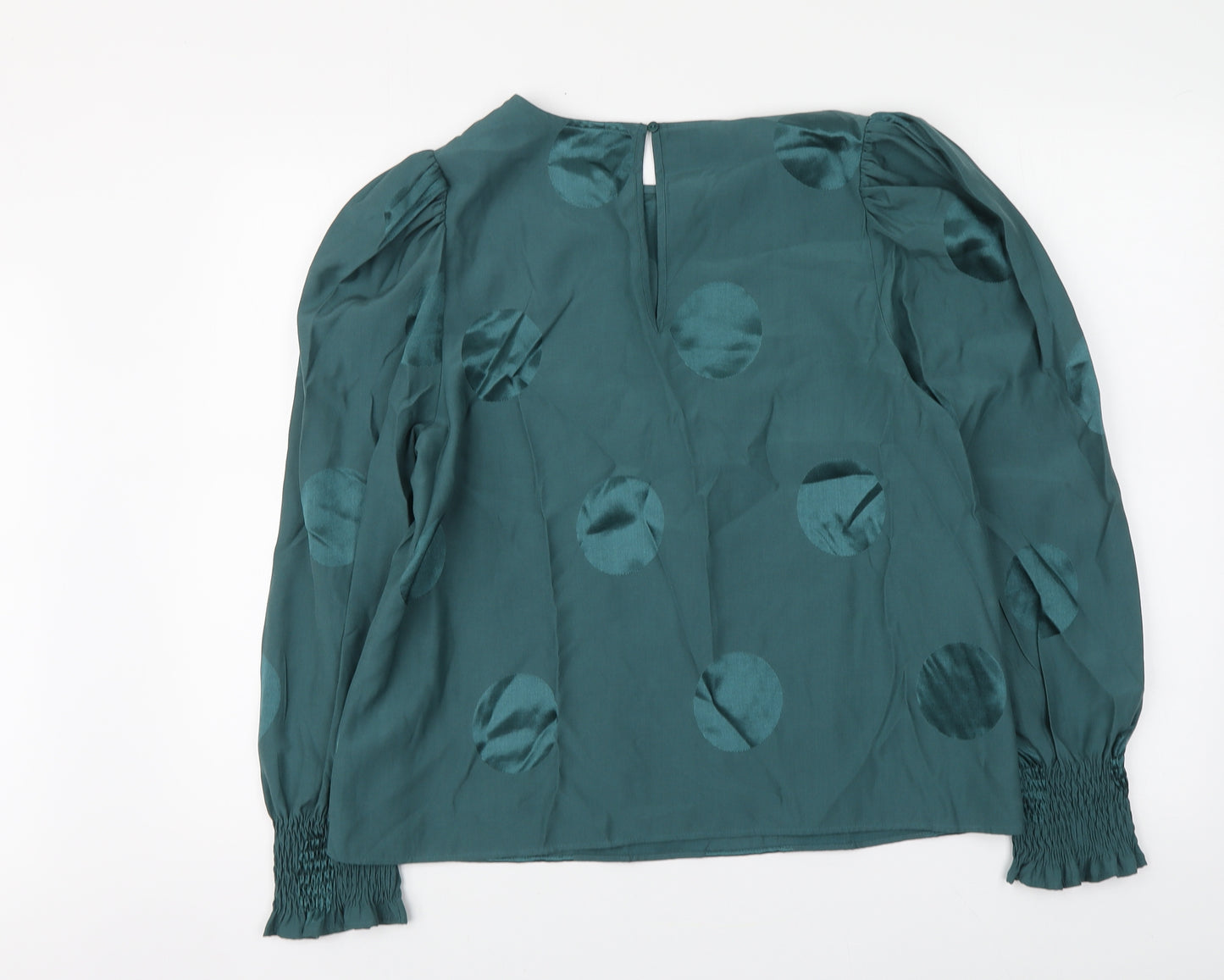 NEXT Womens Green Polka Dot Viscose Basic Blouse Size 14 Round Neck