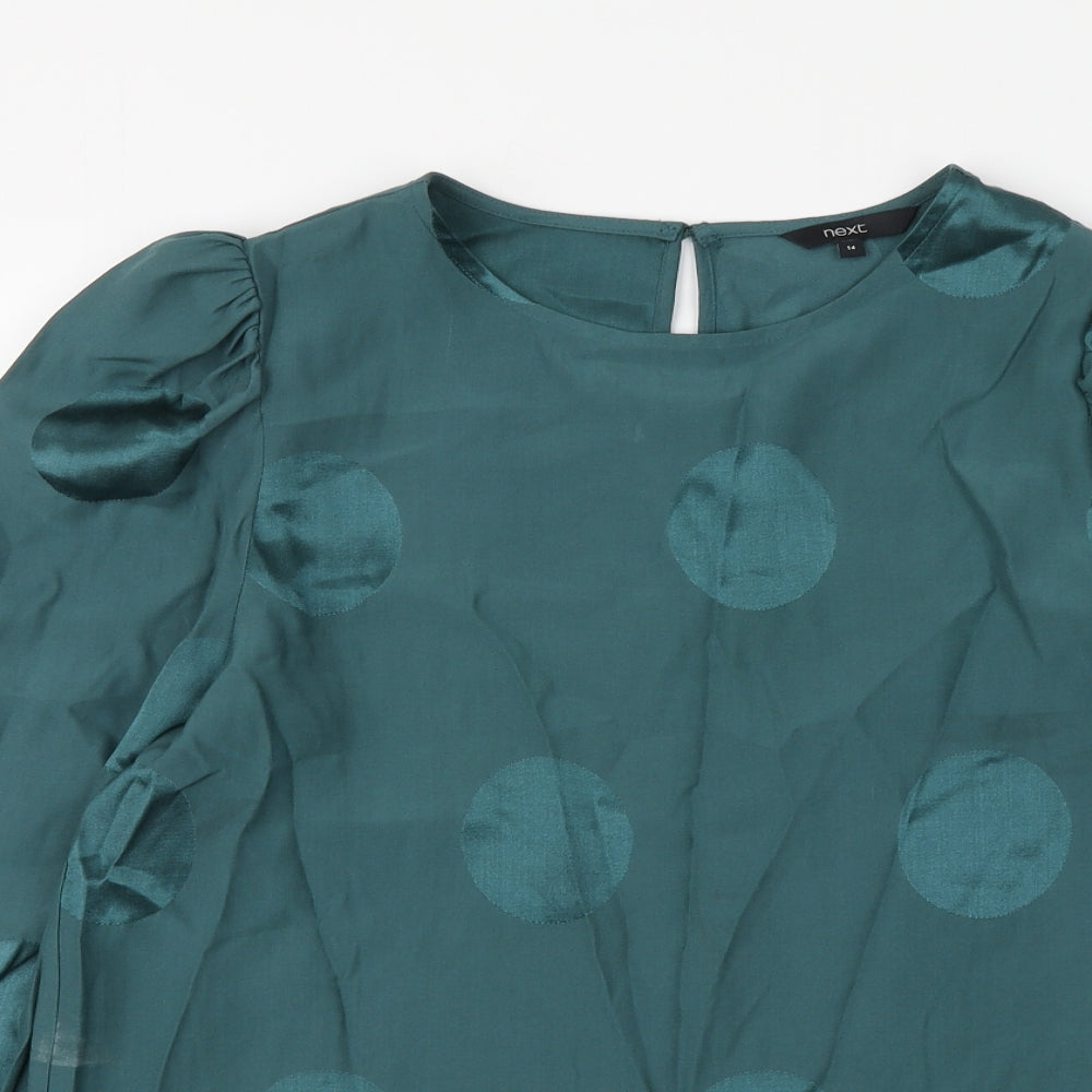NEXT Womens Green Polka Dot Viscose Basic Blouse Size 14 Round Neck