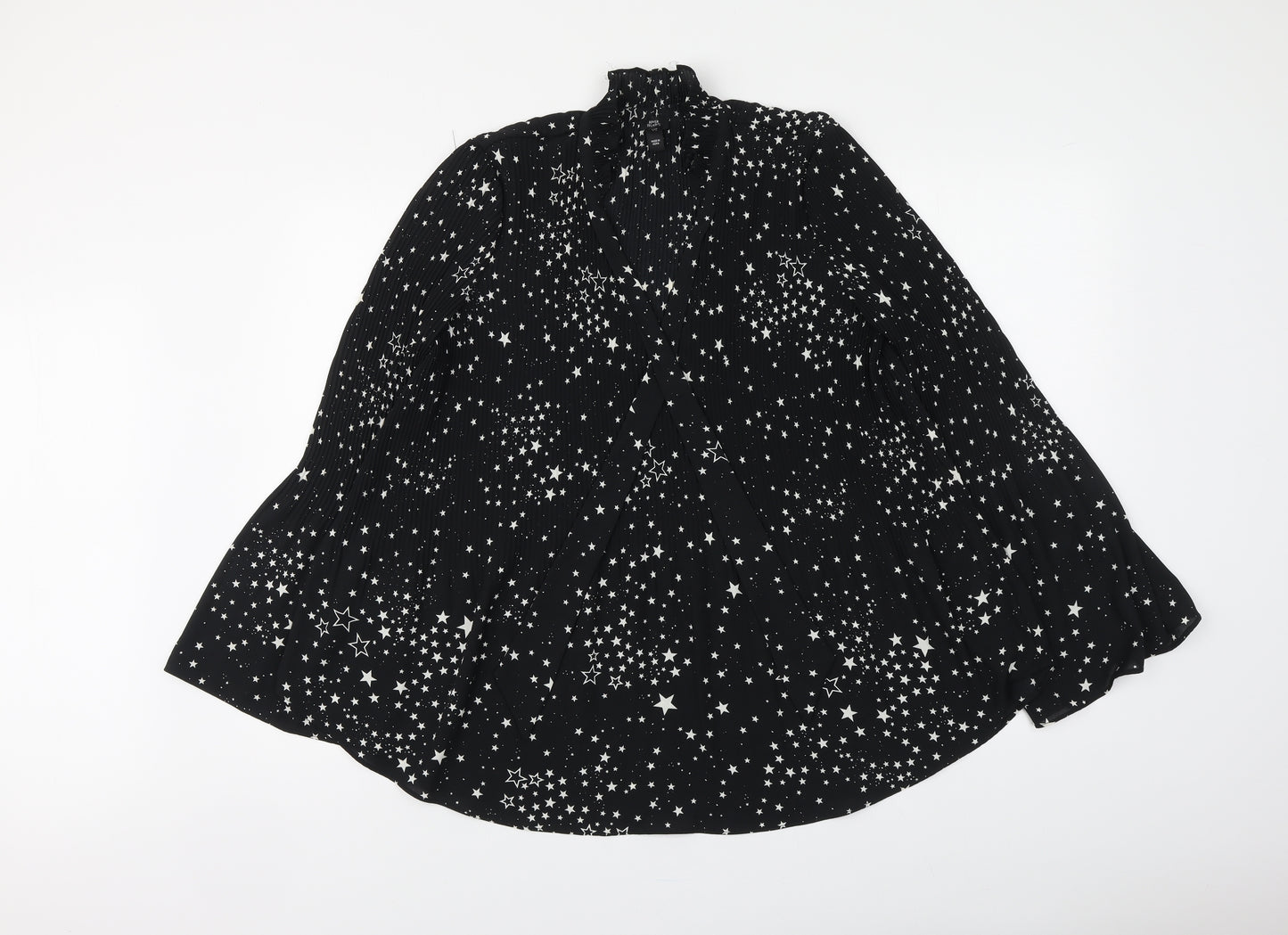 River Island Womens Black Geometric Polyester Basic Blouse Size 12 V-Neck - Stars Print