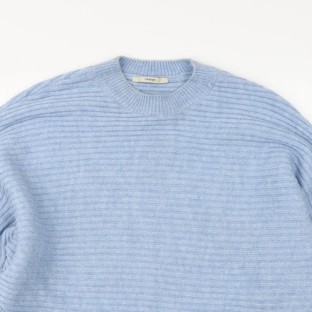 George Womens Blue Round Neck Acrylic Pullover Jumper Size S