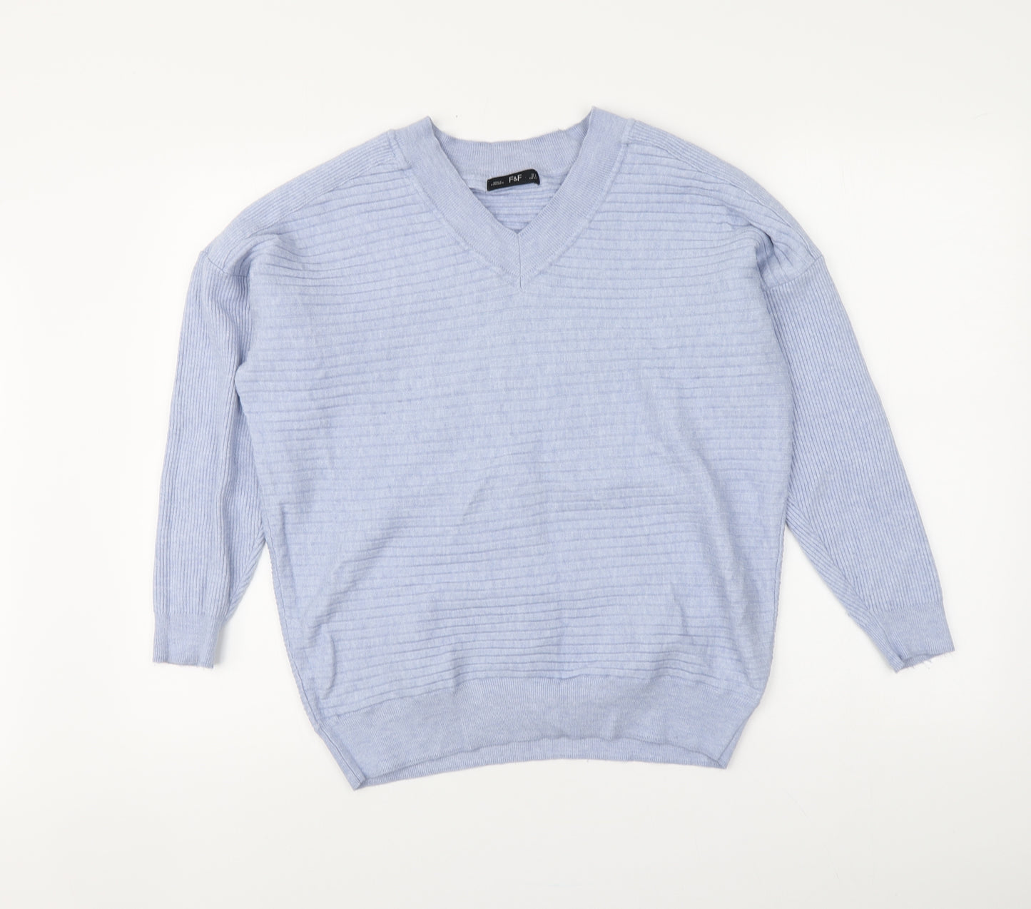 F&F Womens Blue V-Neck Viscose Pullover Jumper Size 6