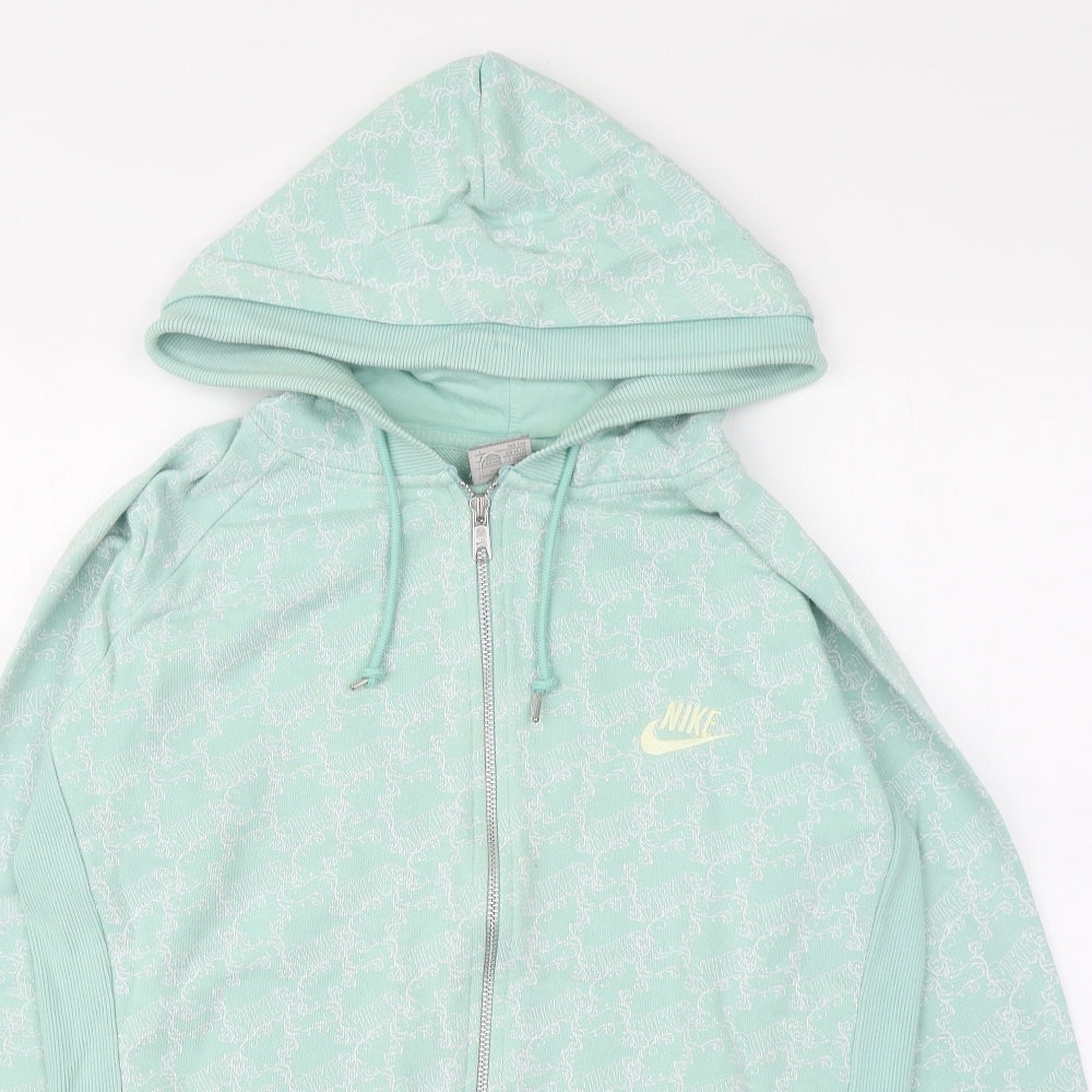 Nike Womens Green Cotton Full Zip Hoodie Size L Zip