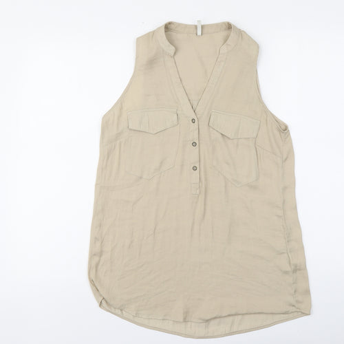 Stradivarius Womens Beige Polyester Basic Blouse Size M V-Neck