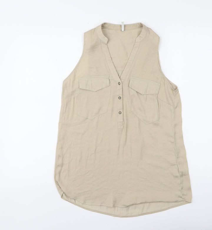 Stradivarius Womens Beige Polyester Basic Blouse Size M V-Neck