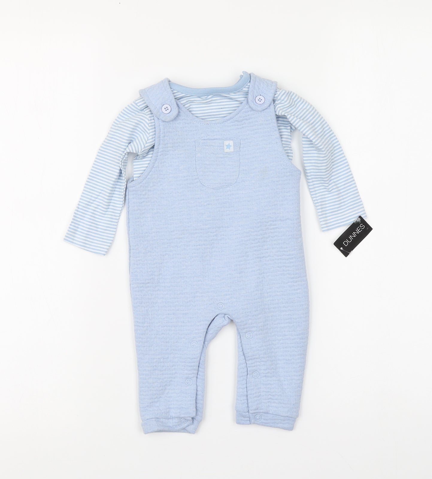 Dunnes Stores Baby Blue Striped Cotton Babygrow One-Piece Size 3-6 Months Button