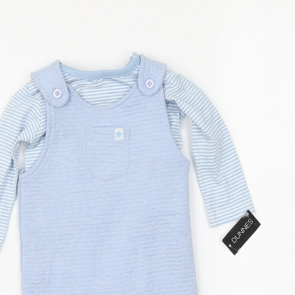 Dunnes Stores Baby Blue Striped Cotton Babygrow One-Piece Size 3-6 Months Button