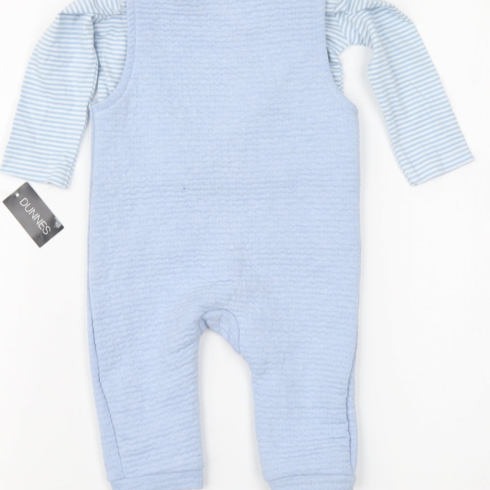 Dunnes Stores Baby Blue Striped Cotton Babygrow One-Piece Size 3-6 Months Button