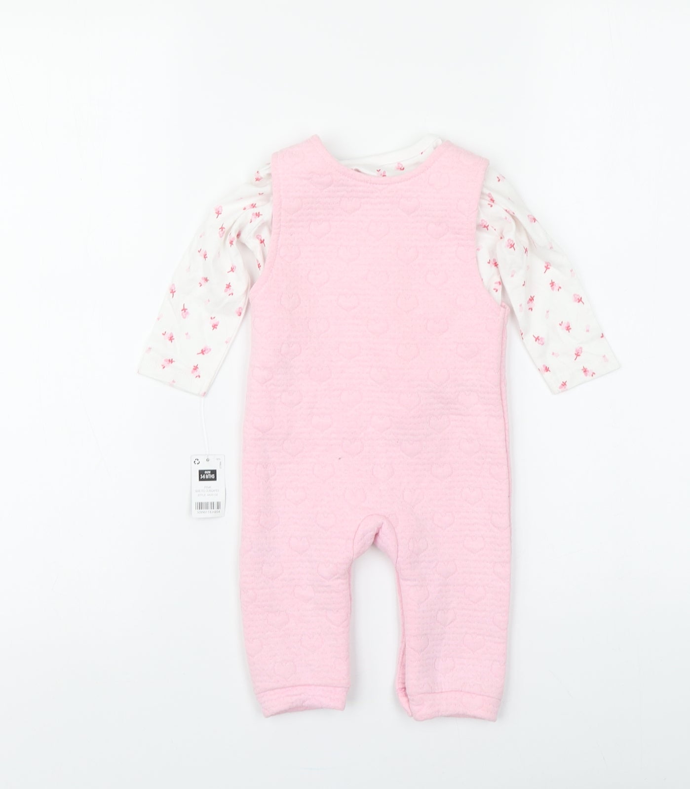 Dunnes Stores Girls Pink Floral Cotton Babygrow One-Piece Size 3-6 Months Button