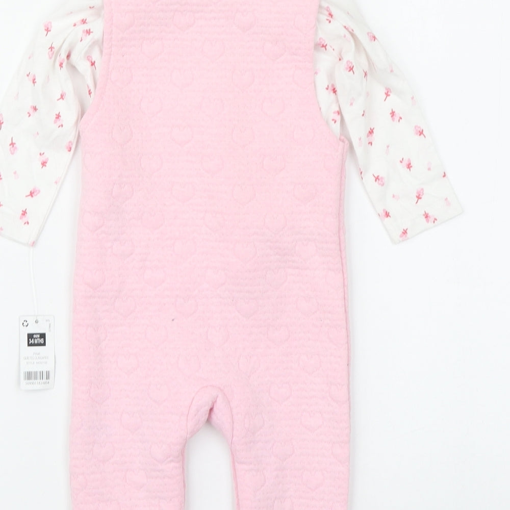 Dunnes Stores Girls Pink Floral Cotton Babygrow One-Piece Size 3-6 Months Button