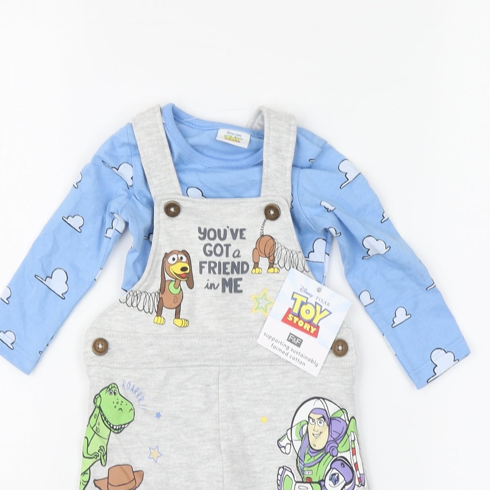 F&F Baby Grey Geometric Cotton Babygrow One-Piece Size 3-6 Months Button - Toy Story
