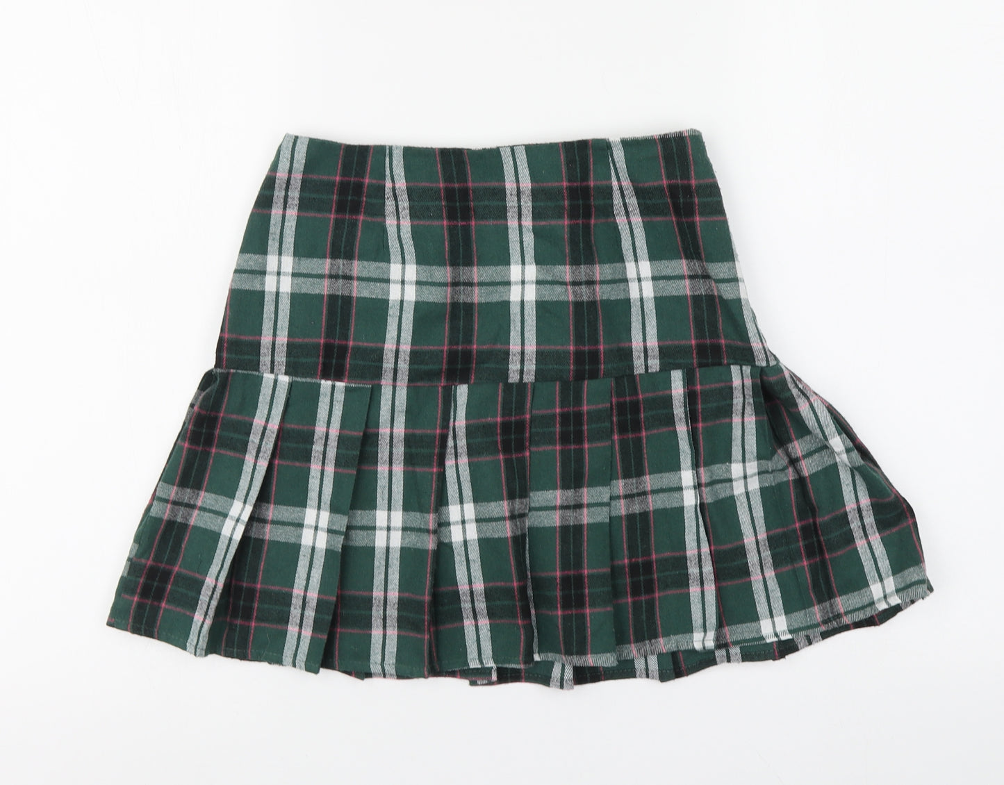 Daisy Street Womens Green Plaid Polyester Skater Skirt Size 6 Zip