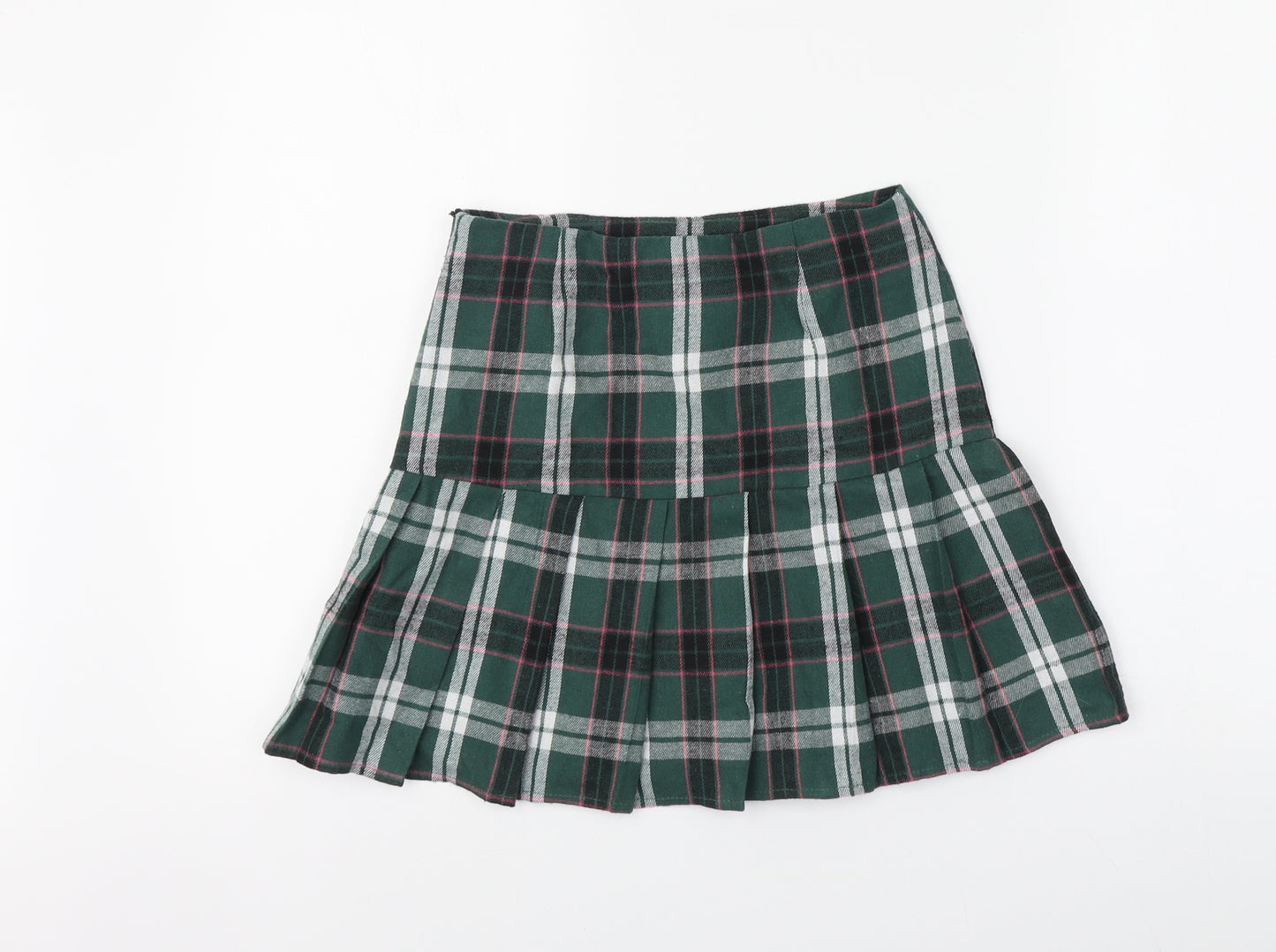 Daisy Street Womens Green Plaid Polyester Skater Skirt Size 6 Zip