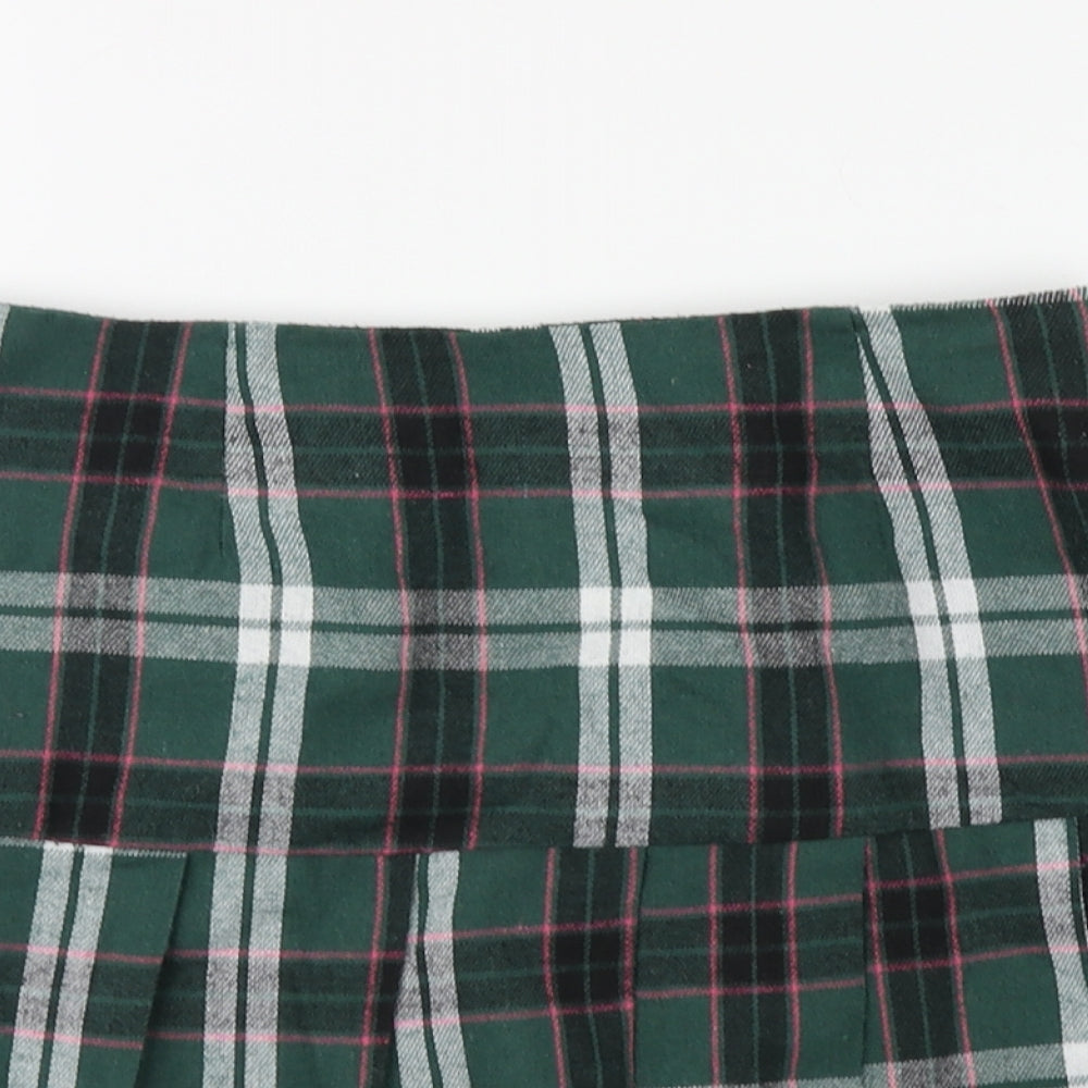 Daisy Street Womens Green Plaid Polyester Skater Skirt Size 6 Zip