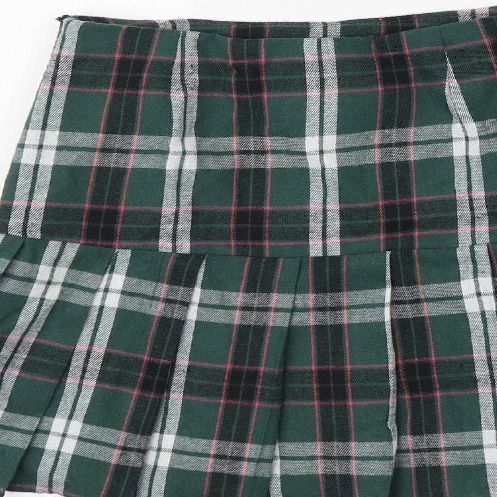 Daisy Street Womens Green Plaid Polyester Skater Skirt Size 6 Zip