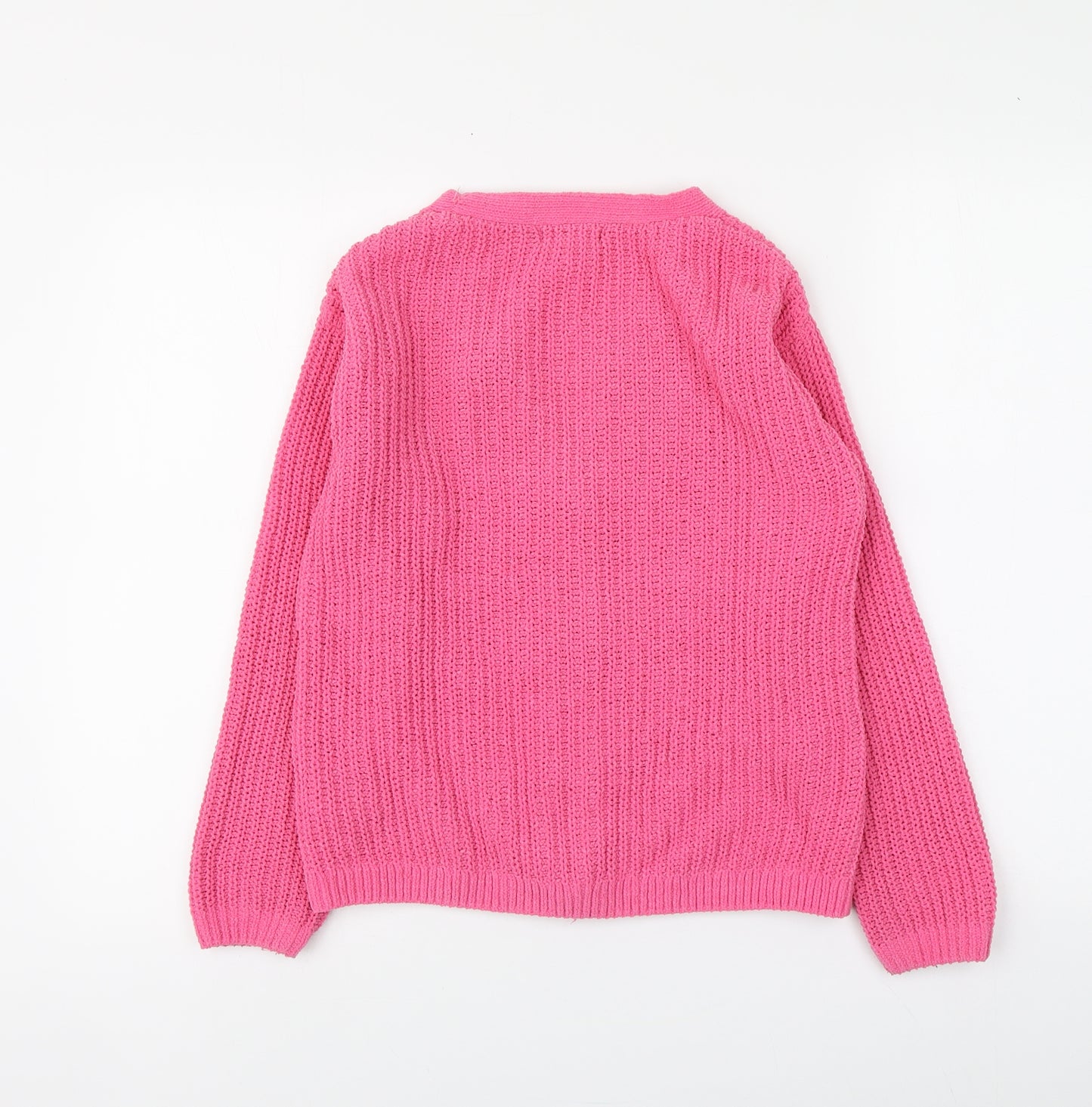 H&M Girls Pink V-Neck Polyester Cardigan Jumper Size 9-10 Years Button